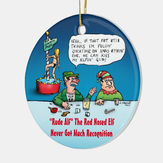 Rude Alf Funny Elf Cartoon Keramikornament (Links)