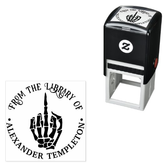 Rude Skeleton Hand Middle Finger Library Book Name Permastempel (Beispiel)