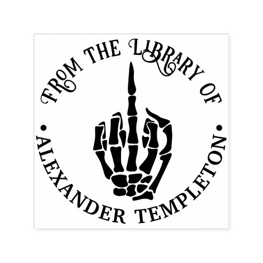 Rude Skeleton Hand Middle Finger Library Book Name Permastempel (Design)