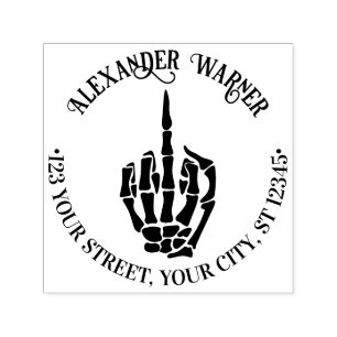 Rude Skeleton Hand Middle Finger Name Address Permastempel