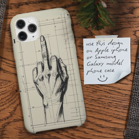 Rude Sketch Blueprint Middle Finger Hand Case-Mate iPhone Hülle