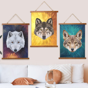 Rudel Wölfe Moderne Abstrakte Polygonal Pop Art Wandteppich Mit Holzrahmen
