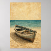 Ruderboot am Sand Aquarell Küstenkunst Poster (Vorne)