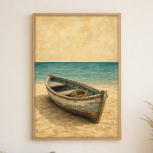 Ruderboot am Sand Aquarell Küstenkunst Poster