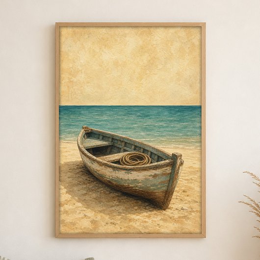 Ruderboot am Sand Aquarell Küstenkunst Poster