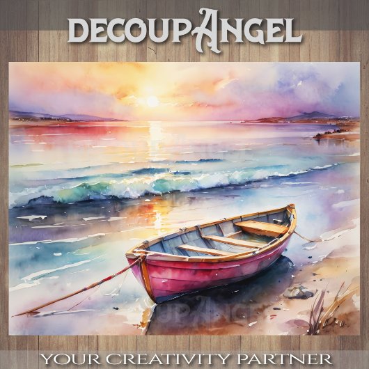 Ruderboot bei Sunset Bliss - Decoupage - Seidenpapier