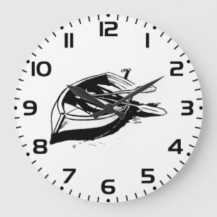 Ruderboot Illustration Nautilus Schwarz und Weiß Große Wanduhr
