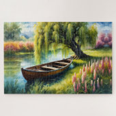 Ruderboot in Teich bei Weidenbaum Puzzle (Horizontal)