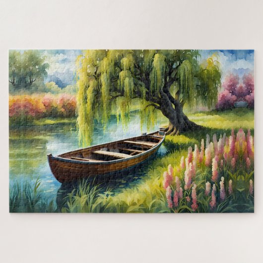 Ruderboot in Teich bei Weidenbaum Puzzle (Horizontal)