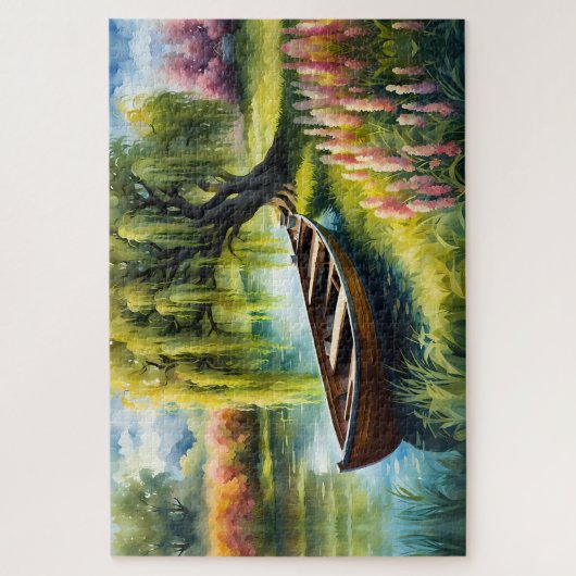 Ruderboot in Teich bei Weidenbaum Puzzle (Vertikal)