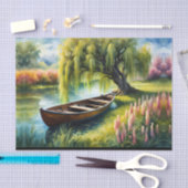 Ruderboot in Teich bei Weidenbaum Seidenpapier (Handwerk)