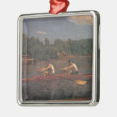 Ruderbootrennen am Fluss (von Thomas Eakins) Ornament Aus Metall (Links)