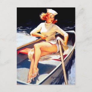Rudern Pin Up Postkarte