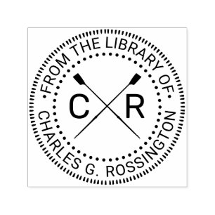 Rudern Ruderer Crew 2 Initialen Bibliothek Buchnam Permastempel
