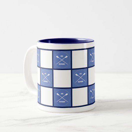Ruderohr inspirierend blaue Quadrate Zweifarbige Tasse (Vorderseite Links)