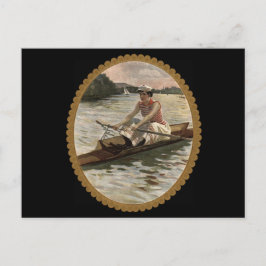 Ruderskulptur der Frau am schönen See Postkarte