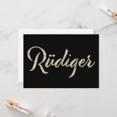 Rüdiger Name white gold Handwriting Karte (Vorderseite/Rückseite Beispiel)
