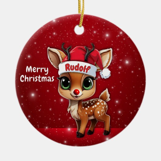 Rudolf Baby Deer, Fawn, Doe, Reindeer🦌 🎄 Keramik Ornament (Vorne)