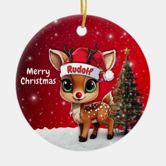 Rudolf Baby Deer, Fawn, Doe, Reindeer🦌 🎄 Keramik Ornament (Vorne)