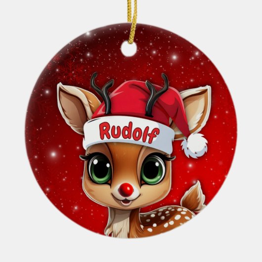 Rudolf Baby Deer, Fawn, Doe, Reindeer🦌 🎄 Keramik Ornament (Vorne)