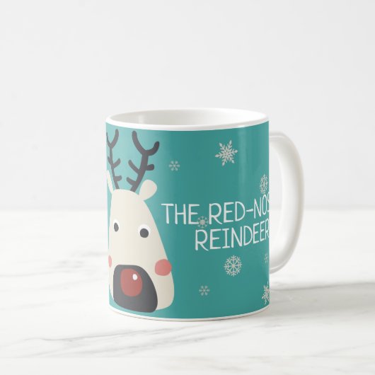Rudolf das Rotnasen-Blau mit Schneeflocken Kaffeetasse (VorderseiteRechts)