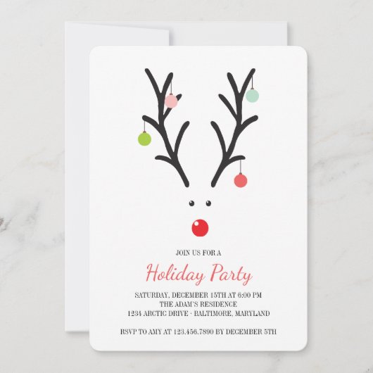 Rudolf Reindeer Holiday Party Einladung (Vorderseite)