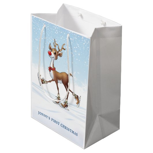 Rudolph Baby First Christmas Geschenktasche Mittlere Geschenktüte (Rückseite Schrägansicht)