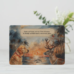 Rudolph & Belle am Strand - 12x18 Grußkarte Feiertagskarte