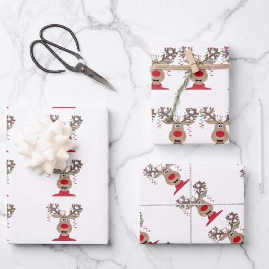 Rudolph Christmas Lights Reindeer Geschenkpapier Set (Vorderseite)