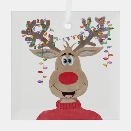 Rudolph Christmas Lights Reindeer Ornament Aus Glas (Rückseite)