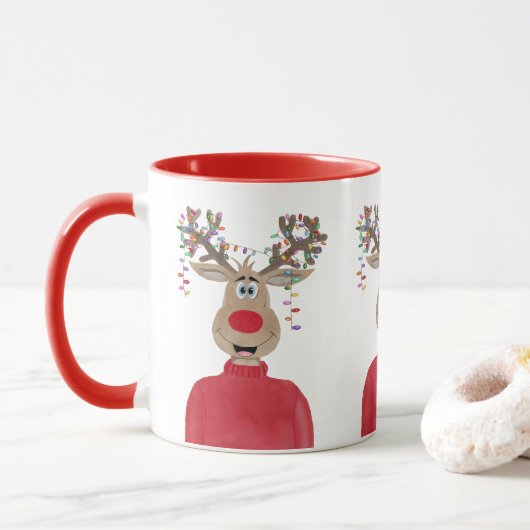 Rudolph Christmas Lights Reindeer Tasse (Mit Donut)