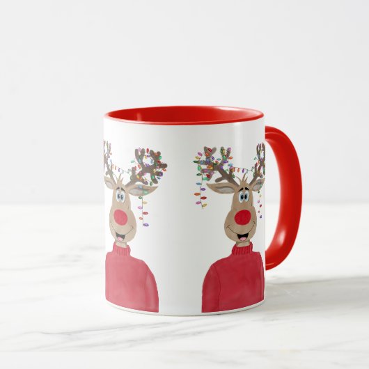 Rudolph Christmas Lights Reindeer Tasse (VorderseiteRechts)