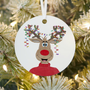 Rudolph Christmas Lights Rentier Metal Ornament