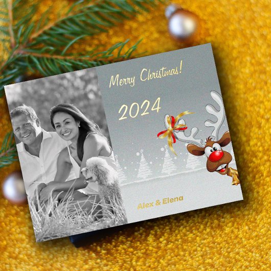 Rudolph Christmas monochrome Foto Folien Feiertagspostkarte