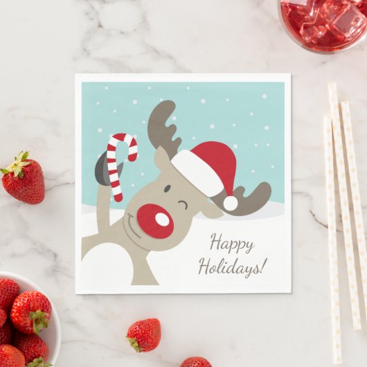 Rudolph der roten Nase in Weihnachtsmannmütze Serviette (Beispiel)