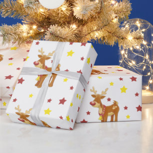 Rudolph der roten Nose Rentiere Weihnachtssterne Geschenkpapier