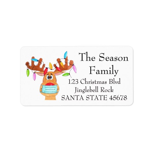 Rudolph des Gesichtsmaske-Reinderetiketts Adressaufkleber (Vorne)