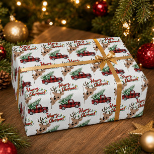 Rudolph Frohe Weihnachten Vintage Karo-LKW Geschenkpapier