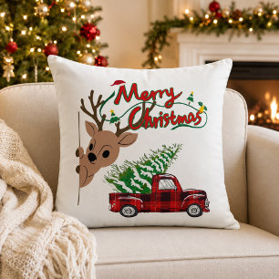 Rudolph Frohe Weihnachten Vintage Karo-LKW Kissen