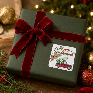 Rudolph Frohe Weihnachten Vintage Karo-LKW Quadratischer Aufkleber