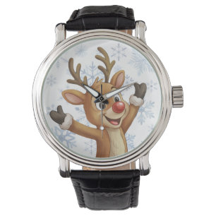 Rudolph mit blauen Schneeflocken Armbanduhr