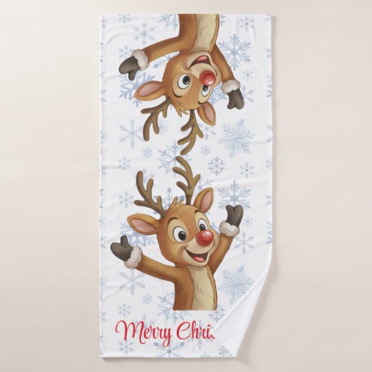 Rudolph mit blauen Schneeflocken  Badhandtuch Set (Badehandtuch)