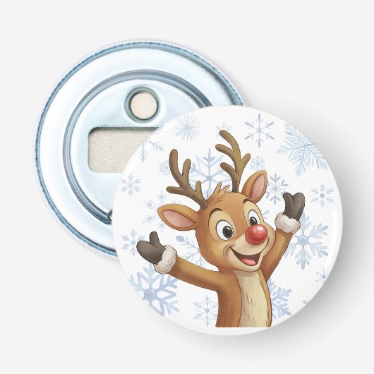 Rudolph mit blauen Schneeflocken Flaschenöffner (Vorderseite)