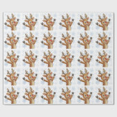 Rudolph mit blauen Schneeflocken  Geschenkpapier (Flach)