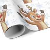 Rudolph mit blauen Schneeflocken  Geschenkpapier (Rolleneckpunkt)