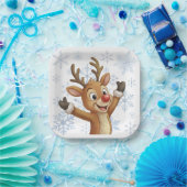 Rudolph mit blauen Schneeflocken Pappteller (Party)