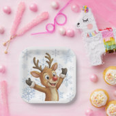 Rudolph mit blauen Schneeflocken Pappteller (Party)