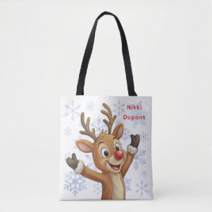 Rudolph mit blauen Schneeflocken Reversibel Tasche