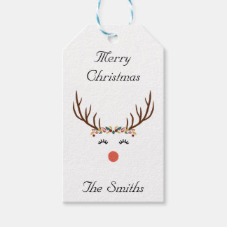 Rudolph mit Blume-Kronen-Gefallen-Tags Geschenkanhänger