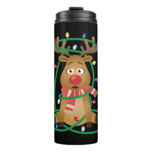 Rudolph mit Weihnachtsbeleuchtung Thermosbecher